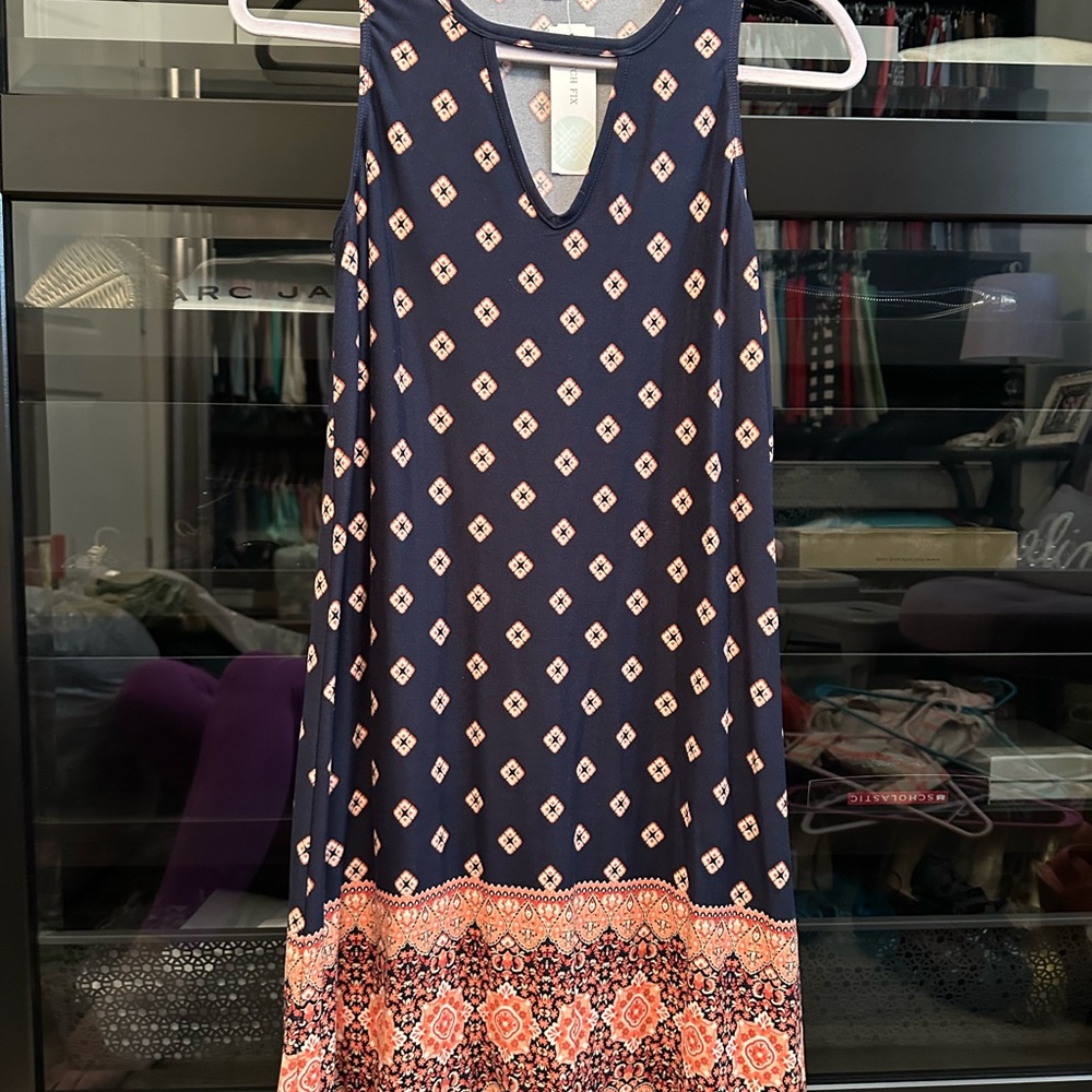 Nine Britton Blue, Coral and White Knit Dress